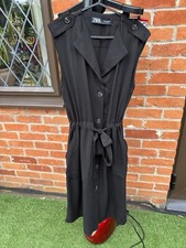 Zara Black Shirt Style Sleeveless Dress With Button Epaulets, Large