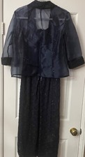 R M Richards Women  s Blue 2 Piece Jacket/Dress Set 14 P EUC