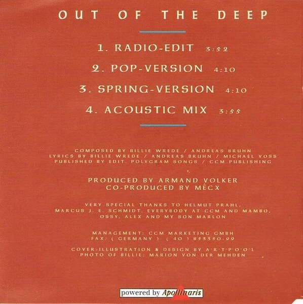 Billie - Out Of The Deep [Maxi-CD] 1995, sehr gut (0636) - Bild 2 von 4