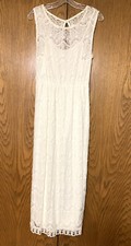 LULUS LULUS Cream Lace Overlay Open Back Long Dress Women's Size L