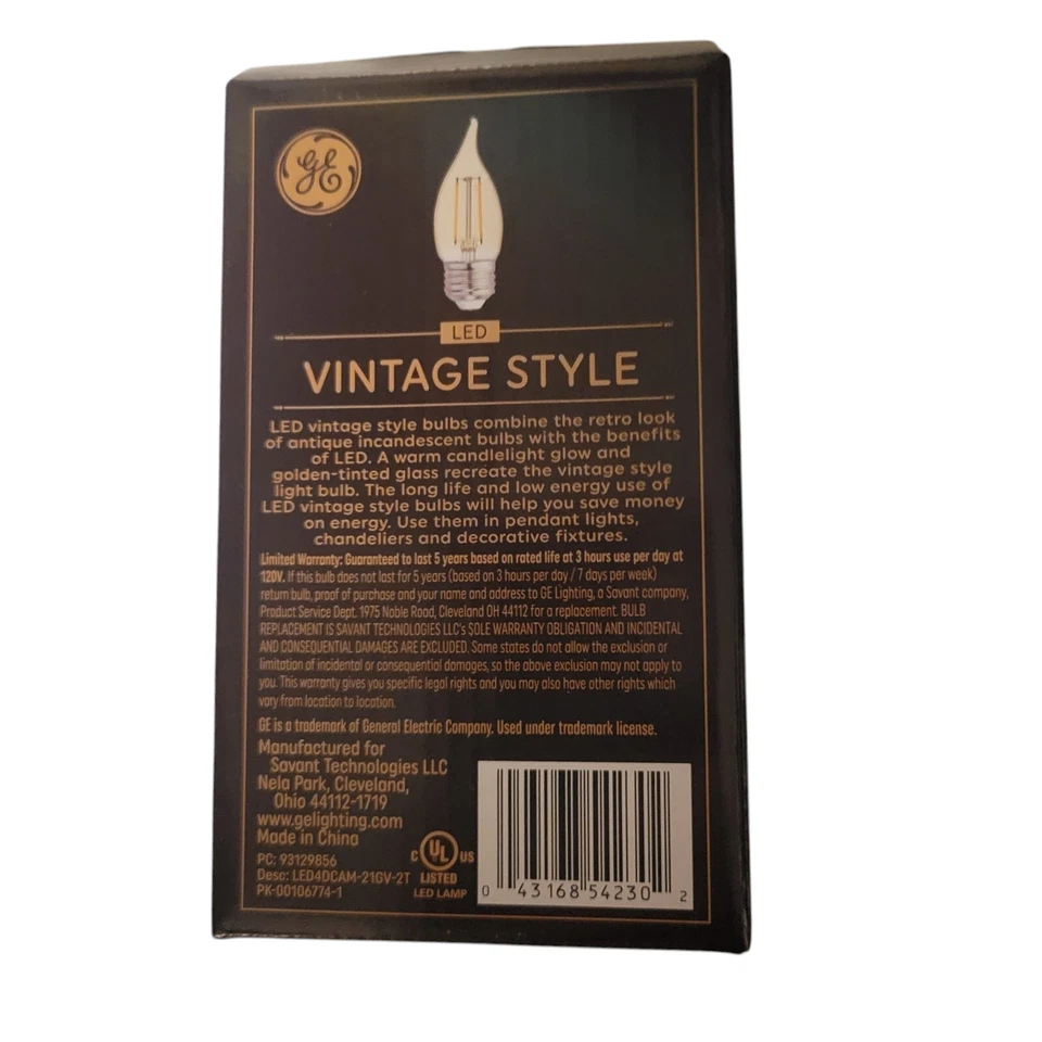 8 GE LED Vintage Style Amber Glass Dimmable Warm Candle Light 40W Med Base - Image 2 of 2