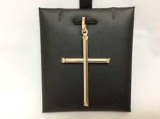 Men's/Women's 14K Solid Yellow real Gold Italy plain Tube Cross Pendant 2.5grams