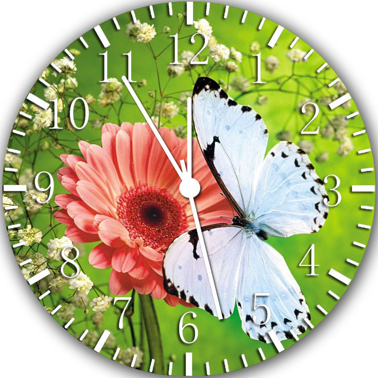 Butterfly & Flowers Frameless Borderless Wall Clock Nice For Gifts or Decor W379