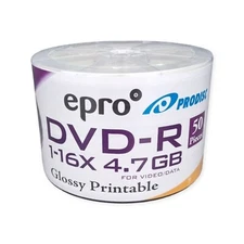 150 x Epro Blank Full Hub Printable Glossy White DVD-R 16X - Gloss Finish DVD