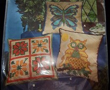 NOS Vtg CREATIVE STITCHERY Cross Stitch Pillow Kit 13"x13" Blue Purple Butterfly