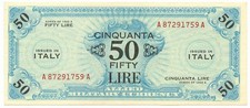 50 LIRE OCCUPAZIONE AMERICANA IN ITALIA BILINGUE FLC A-A 1943 A SUP+