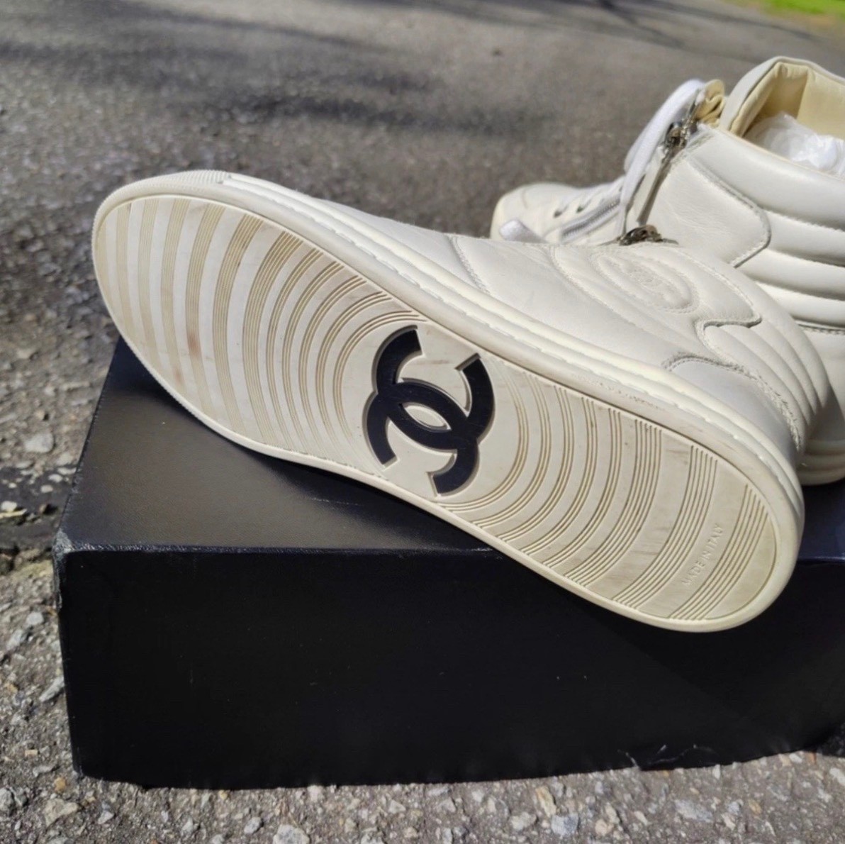 Chanel White High Top Sneakers size 38 | eBay