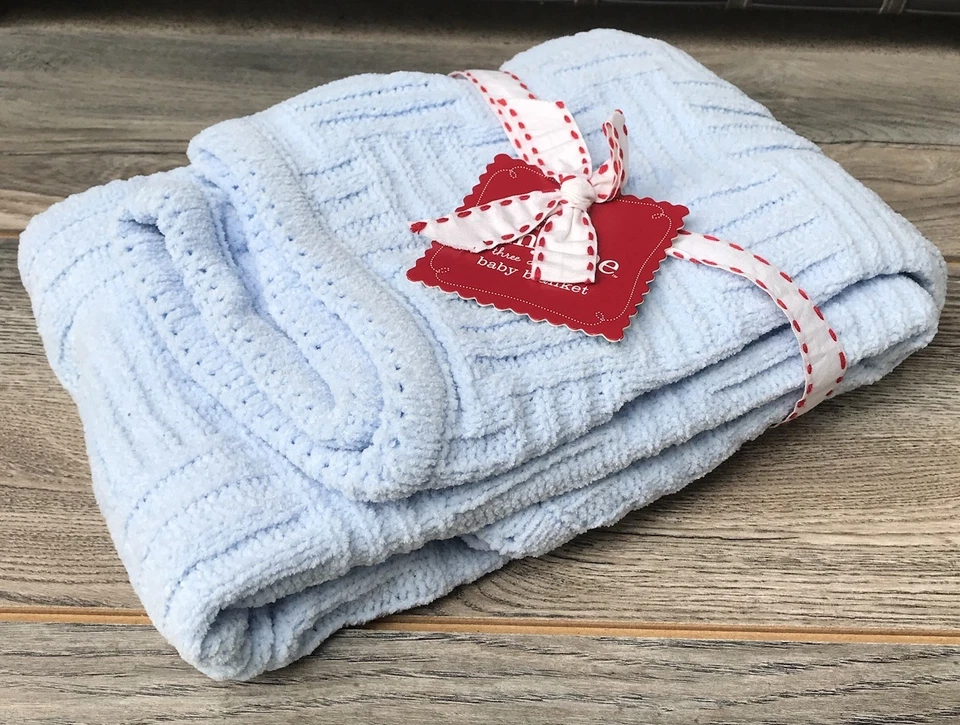 Manta de bebé vintage Target Amy Coe azul chenilla tejida con cable edición limitada Foto 4 de 4