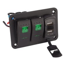 2 Gang Toggle Rocker Switch Panel Dual USB Car Boat Marine RV Truck Greed LED A9