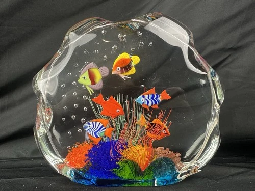 Vintage MURANO CASED TROPICAL FISH TANK STUDIO ART GLASS AQUARIUM SCULPTURE!