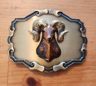 Rocky Mountain Bighorn Sheep Ram Sportsman 1970s Vintage Raintree Belt Buckle