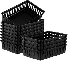 Set of 12 Small Plastic Baskets for Organizing, Black