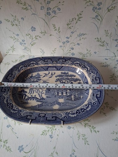 Blue & White WILLOW Pattern Deep Meat Platters Various Sizes X 4 Very Old - Picture 11 of 15
