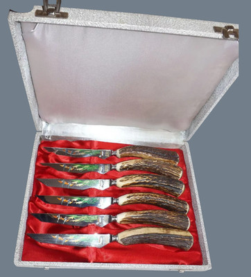 Vintage Solingen Wingen Antler Handle Steak Knives Set of 6