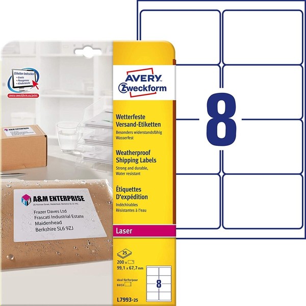 1-20X Avery Zweckform Wetterfeste Versand-Etiketten, 99,1 X 67,7Mm-image