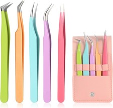 High Precision Lash Tweezers Set - Includes 5 Stainless Steel Eyelash Tweezers f