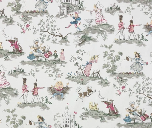 COVINGTON OVER THE MOON WHITE NURSERY RHYMES TOILE MULTIUSE FABRIC BY YARD 54"W