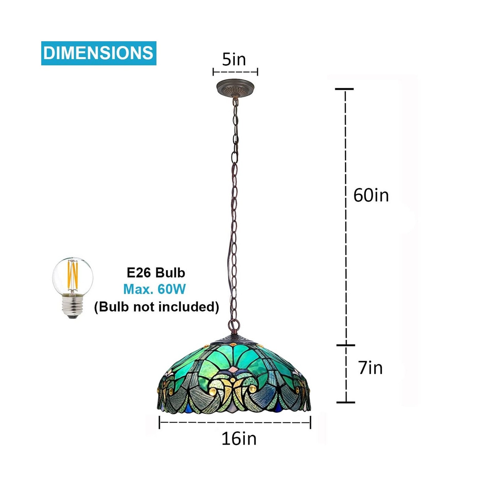 Tiffany Pendant Light fixtures Hanging Lamp Stained Glass Light Decor for Din...