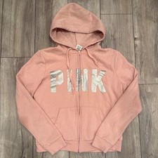 Victoria's Secret PINK Zip Up Hoodie Pink Silver Logo Women's Size S