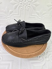 Minnetonka Men's Moosehide Leather Black Classic Moccasins Size 10.5