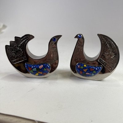 Joaquin Taller Tinta Equador Silver Plate Metal Bird Sculptures (2) VTG