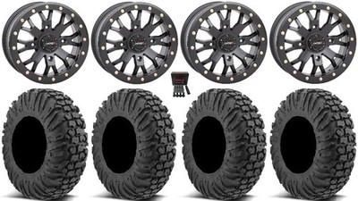 System 3 SB-4 Black (4+3) 15'' Wheels 30'' MotoVator Tires Polaris Sportsman /