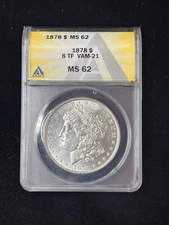 1878 8TF Morgan Silver Dollar $1 ANACS MS 62 - VAM 21 Broken R&B Variety RARE!