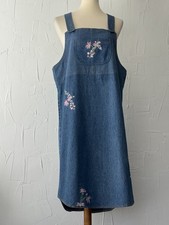 Unbranded Unsized Blue Denim Jumper Dress Embroidery Lined Torso GUC VTG