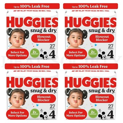 Huggies Snug Dry Baby Diapers, Size (22-37 lbs), 27 Ct Each Lot of 