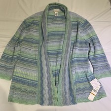Alfred Dunner Womens Blue Green Open Cardigan Sweater 3X NWT 32  Long Glitter