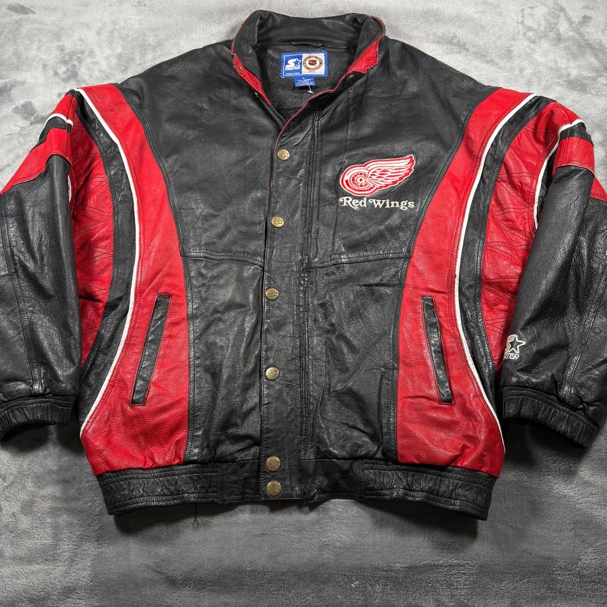 Vintage 1990 Starter Detroit Red Wings NHL Ice Hockey Leather 