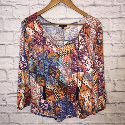 Cupio blouse women's size M v neck long sleeve boho hippie festival stretch