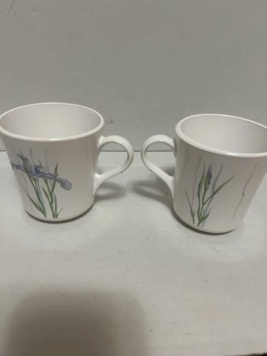 Vintage Corning Ware Corelle Shadow Iris Floral Coffee Tea Cup Mug set of 2