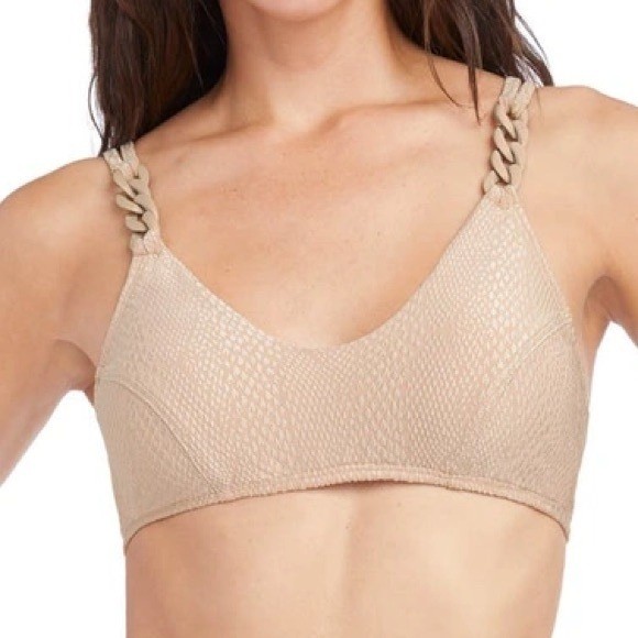 NWT Robin Piccone XS Chain Tan Snake Skin Bikini Swim Top 128465