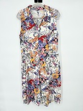 Tahari Linen Blend Dress Size 14 Garden Floral Cottagecore Resort Beachy Cruise