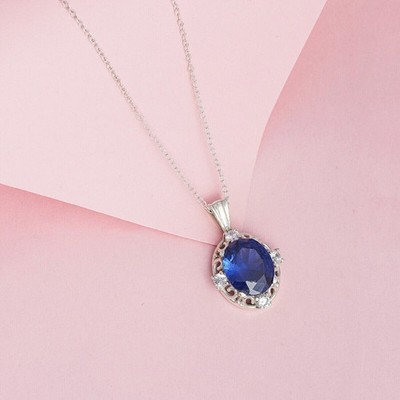 2Ct Oval Cut LabCreated Sapphire Women's Pendant 14K White Gold Plated