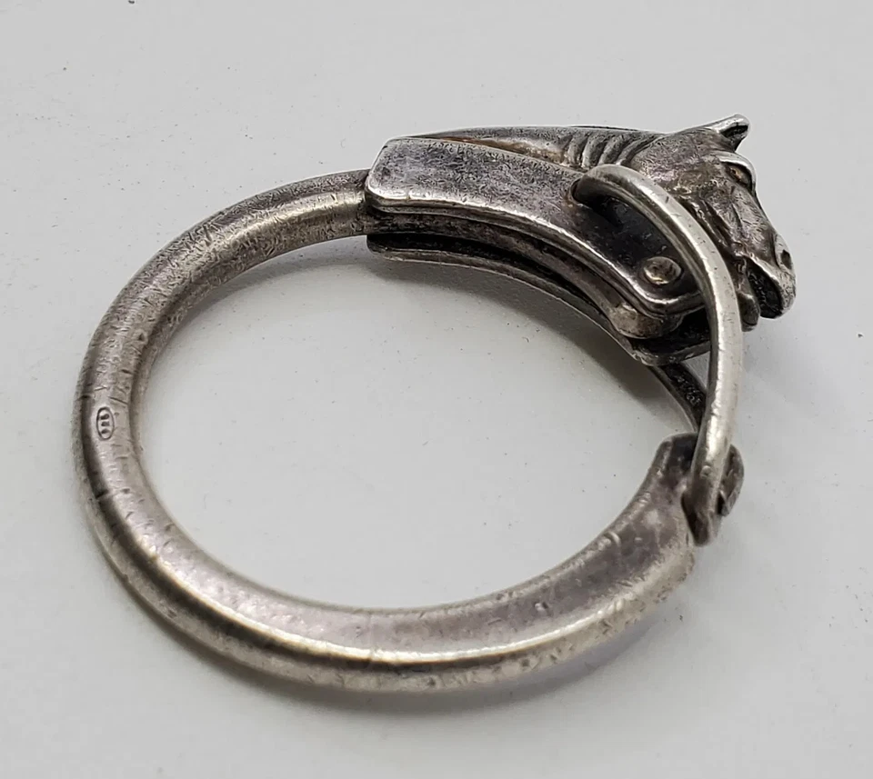 Antique British English Made  Equestrian Sterling Silver Horse's Head Keyring - image 2 of 4