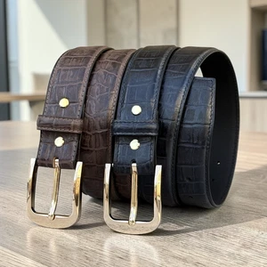 Men’s Genuine Leather Belt 1.5" Croco Embossed Removable Buckle Chicago Screws