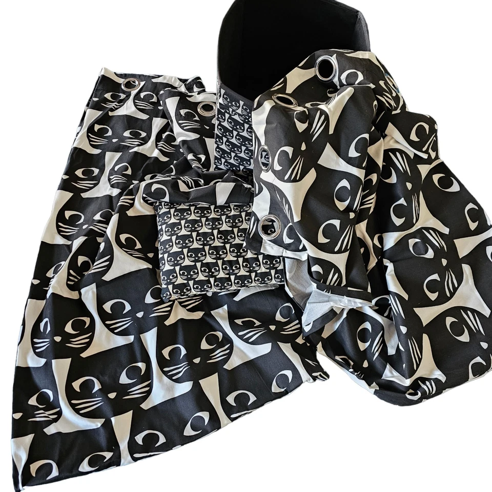 Ikea Mattram Bedroom Set Curtains Lumbar Bolster Cushion Storage Box Black Cat - Image 2 of 4