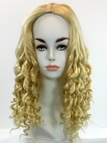 Long Full Wig Corkscrew Spiral Curls Kanekalon Fiber Skin Top Center Parting - Afbeelding 1 van 14