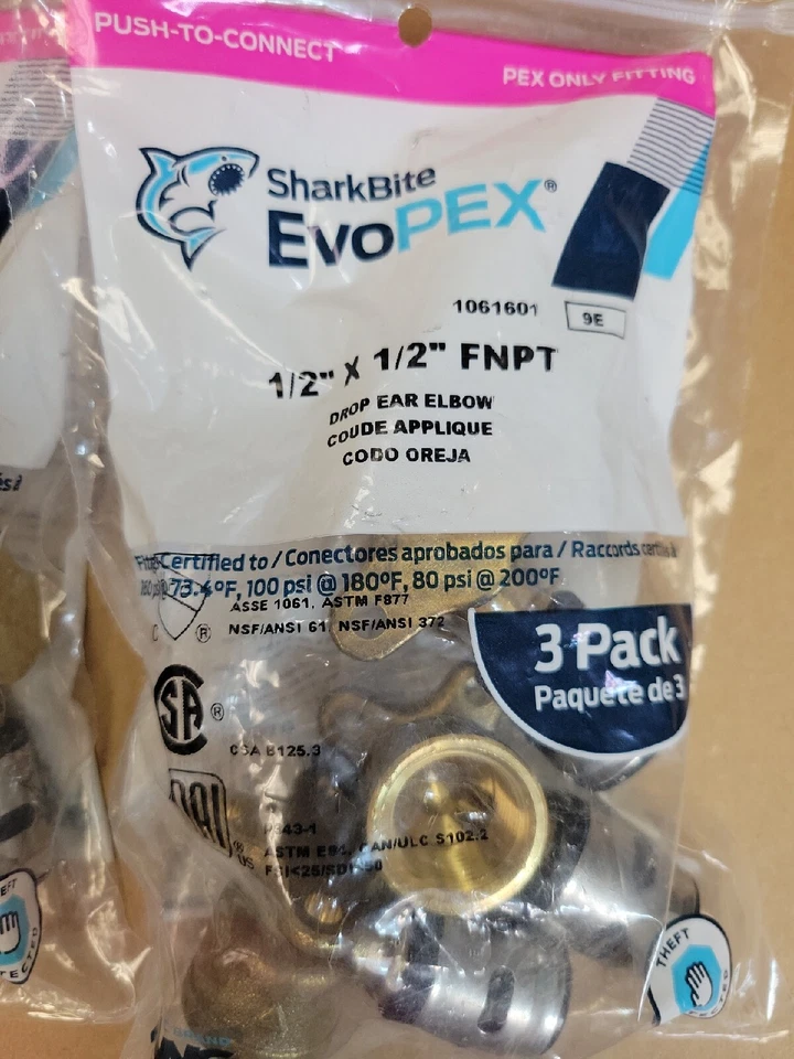 SharkBite EvoPEX Drop Ear Elbow 1/2" x 1/2" FNPT 2- 3Pks Push To Connect - Image 2 of 3