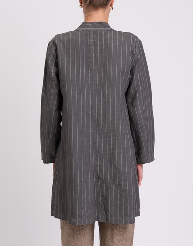RRP€600 120% LINO Linen Jacket IT40 US4 UK8 S Grey Pinstripe Open Front - Picture 4 of 10