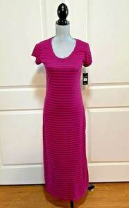 pink and blue striped maxi dress