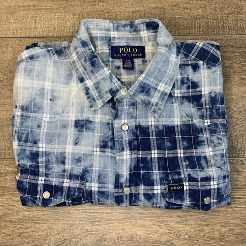 Polo Ralph Lauren Boys 14-16 Western Pearl Snap Shirt (M/L) Tie Dye 55% Linen B1 - Picture 19 of 19