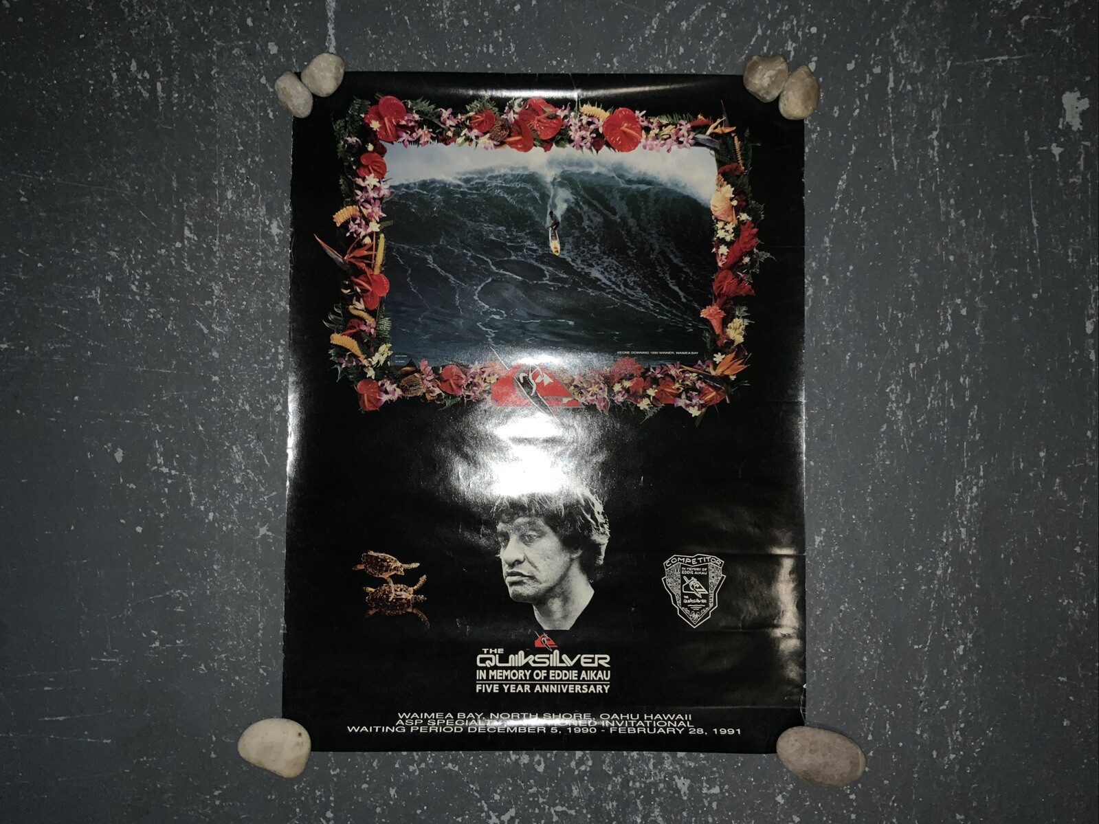 VINTAGE EDDIE AIKAU POSTER SURF QUIKSILVER 1990-91 WAIMEA BAY ORIGINAL RARE