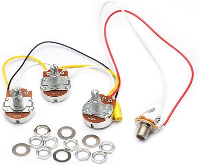  Bass Wiring Harness Prewired Kit 250K Big Pots 2 Volume 1 Tone For Jazz B