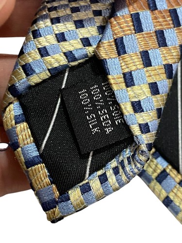 Roberto Villini Geometric Silk Designer Tie Gold Blue Brown EUC - Picture 6 of 6