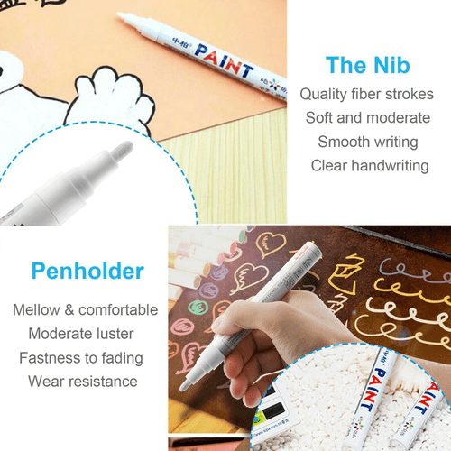 6PC White Paint Pen Marker Waterproof Permanent Car Tire Lettering Rubber Letter - Picture 9 of 12