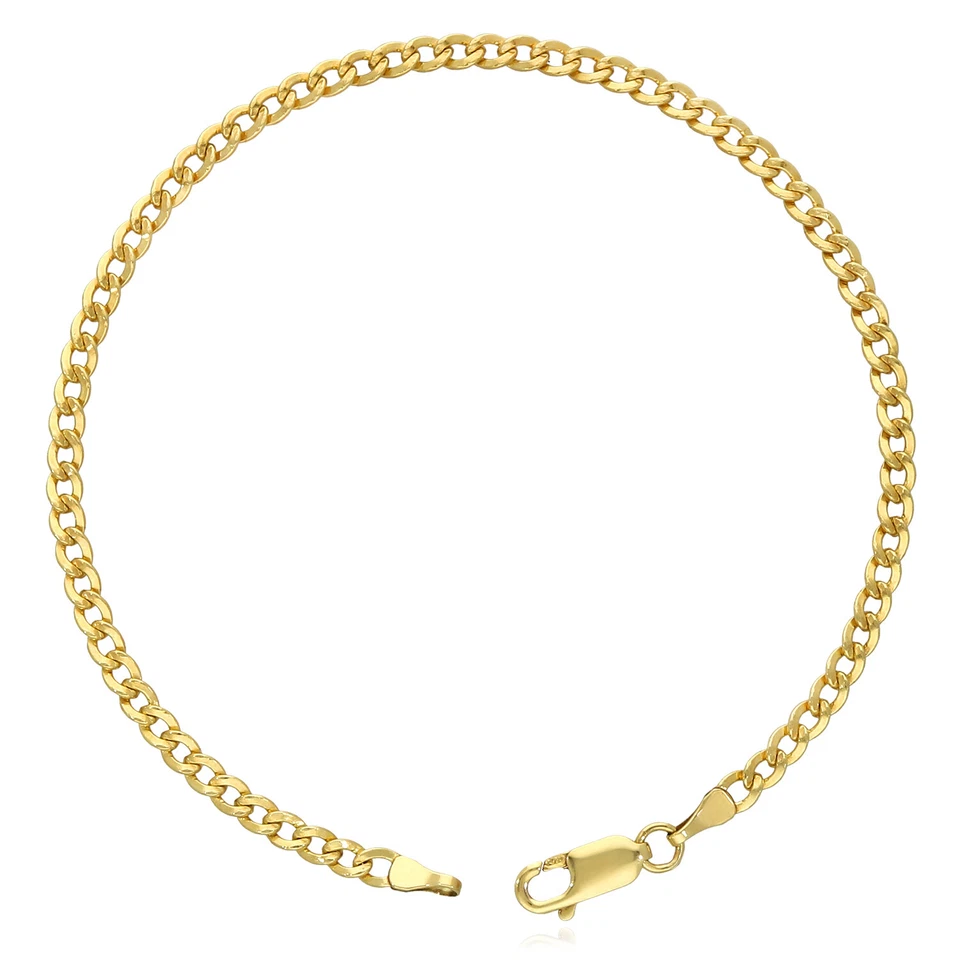 Tobillera cubana de 3 mm llena de oro 14K (eslabones sólidos) 10" Foto 2 de 4