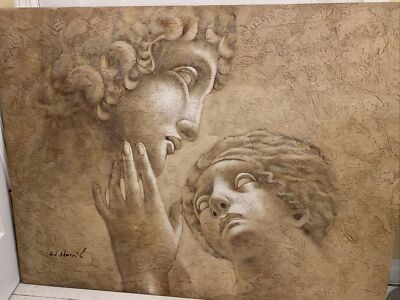 W.HARRIS OIL/CANVAS PAINTING MICHELANGELO'S GREEK GODDESS LOVERS 48 X 36  Signed